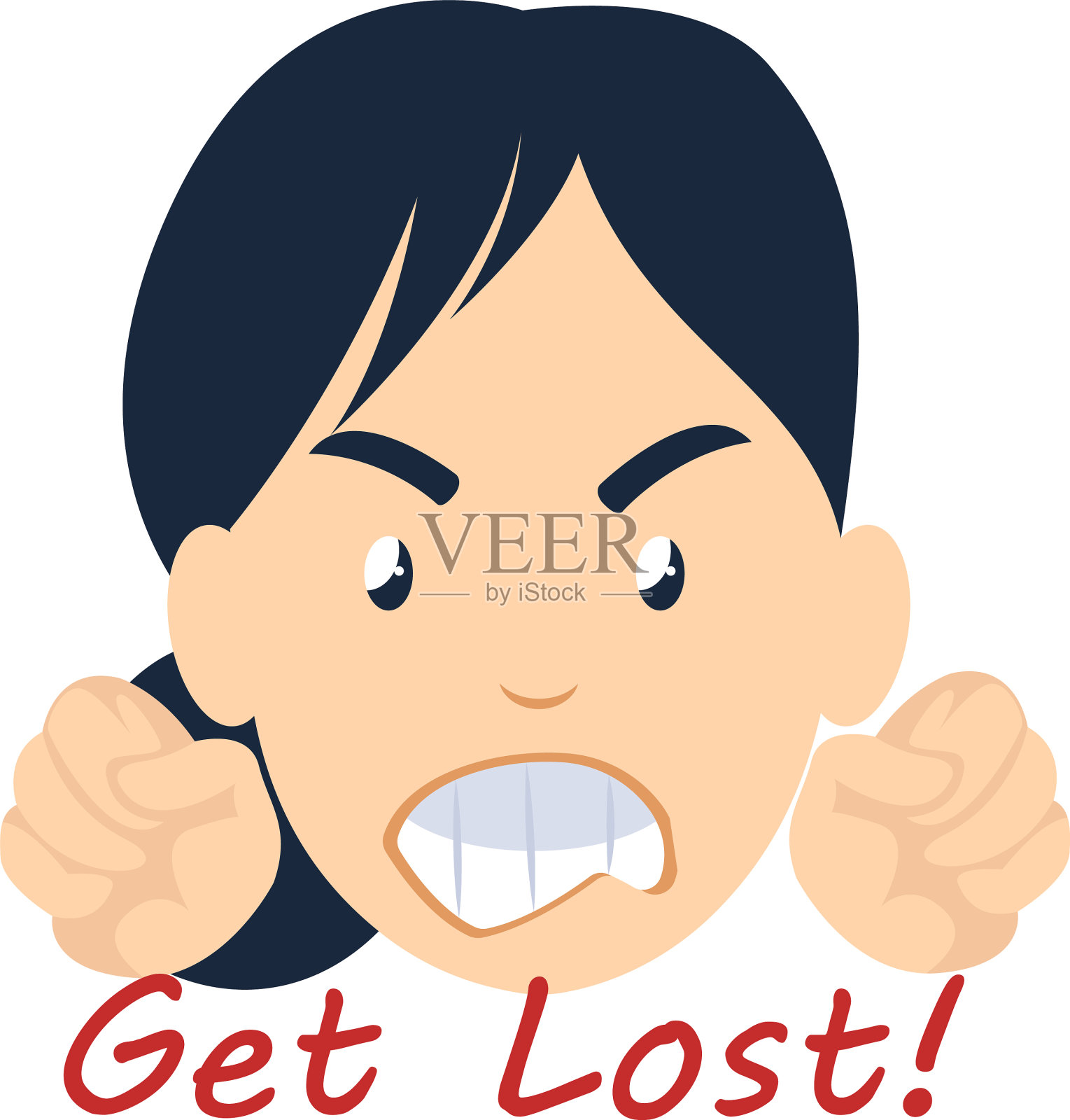 女孩愤怒的白色背景插画图片素材