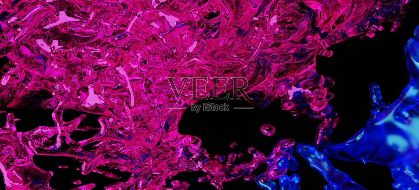 3D渲染，光滑闪亮的液体飞溅，抽象流体背景照片摄影图片