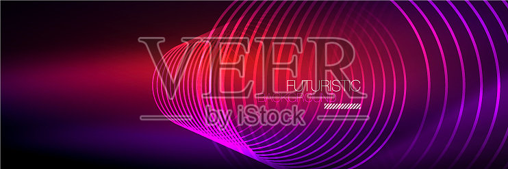 闪亮的霓虹灯线条，条纹和波浪技术插画图片素材