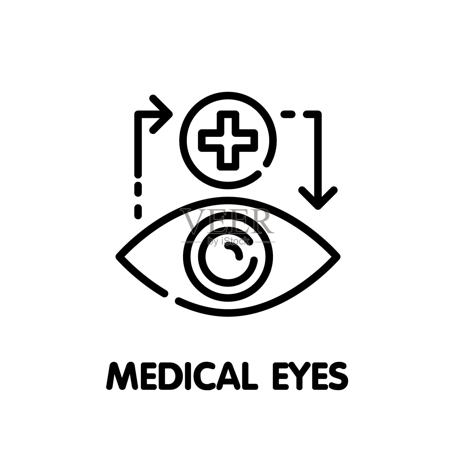 医疗眼睛轮廓图标设计风格上的白色插画图片素材