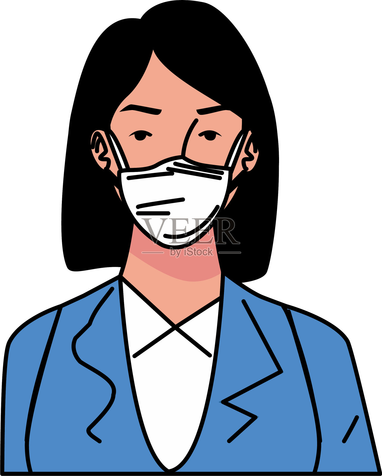 年轻女子戴着医用面具插画图片素材