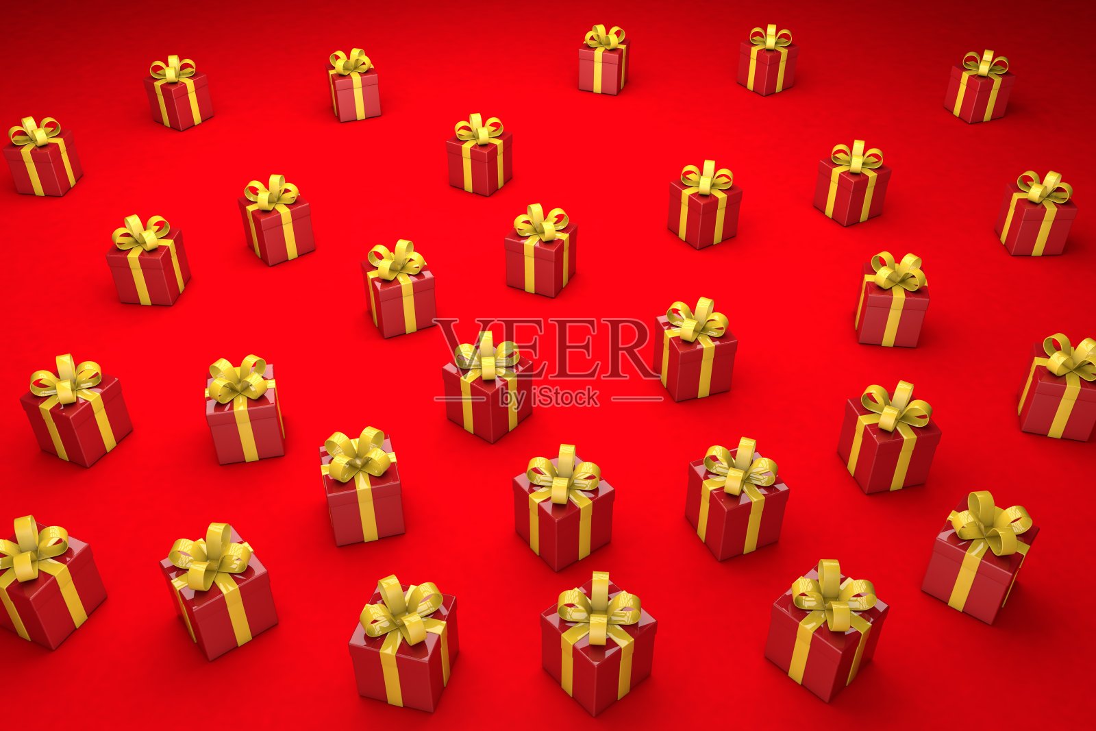 礼盒上的红色节日背景。很多的惊喜。三维渲染照片摄影图片