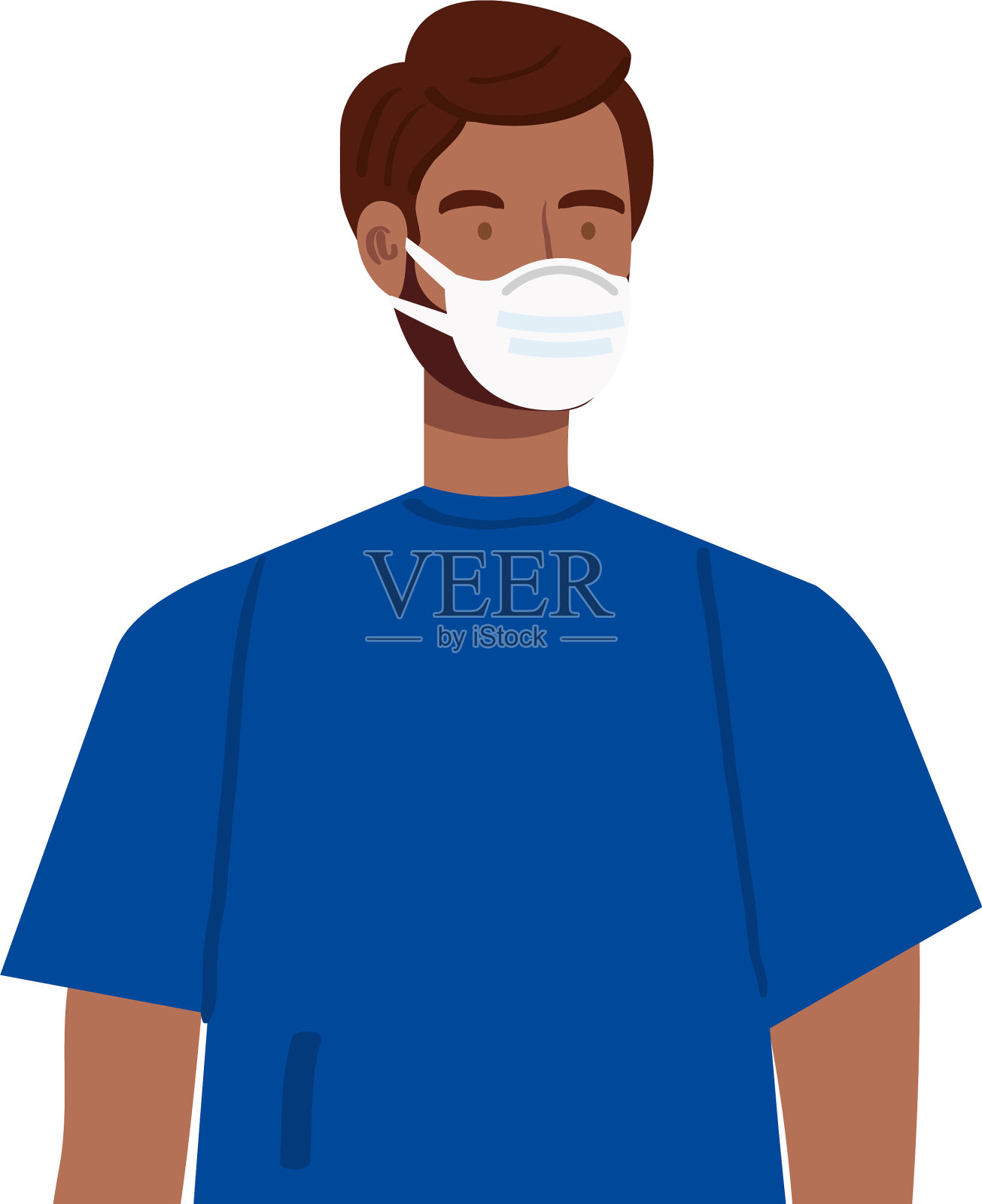 戴着外科防护口罩的男子爆炸头插画图片素材