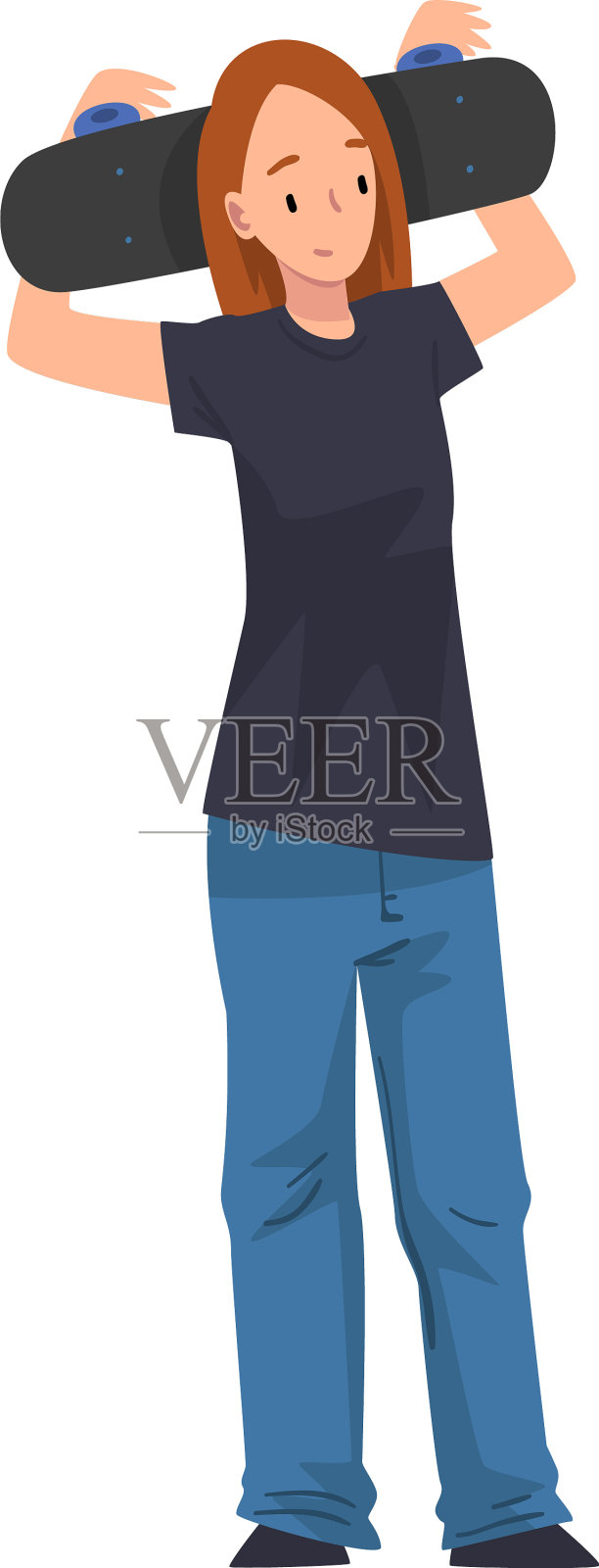 少女和滑板少女站在一起设计元素图片