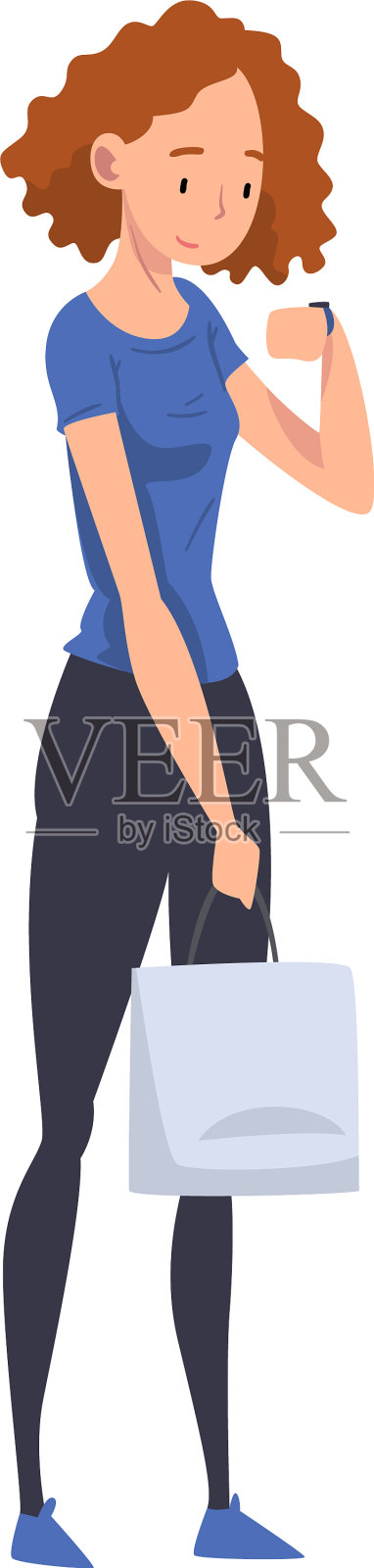 年轻女子在休闲衣服站在包设计元素图片