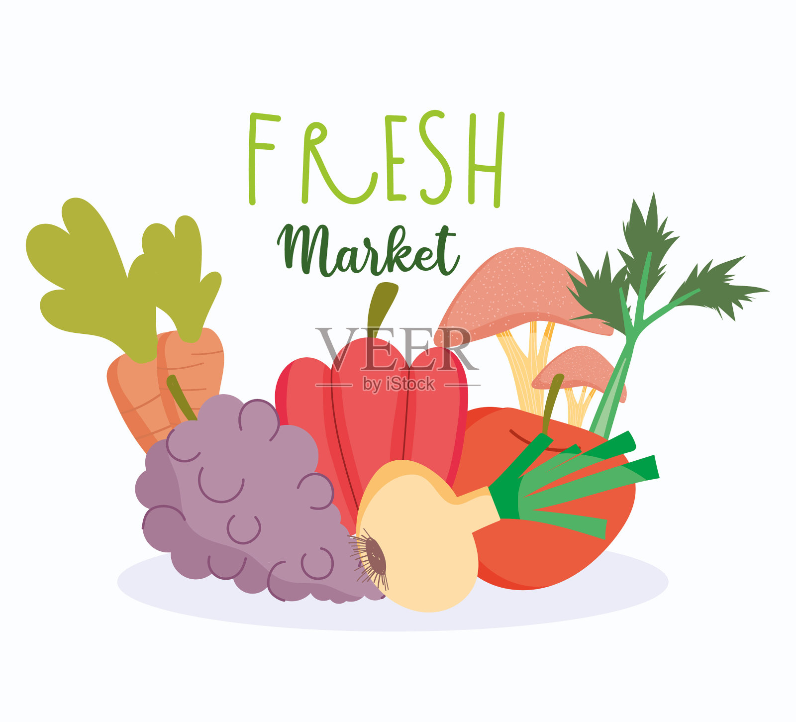 健康食品新鲜市场蔬菜和水果插画图片素材