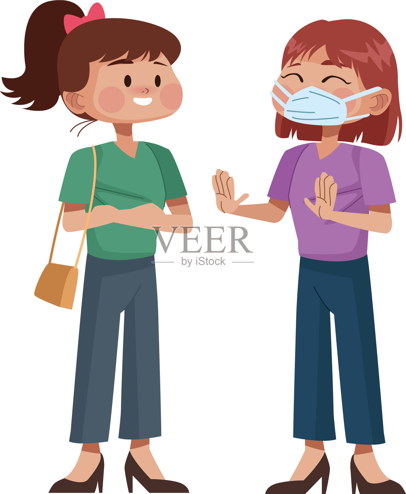 年轻女性使用医用口罩插画图片素材