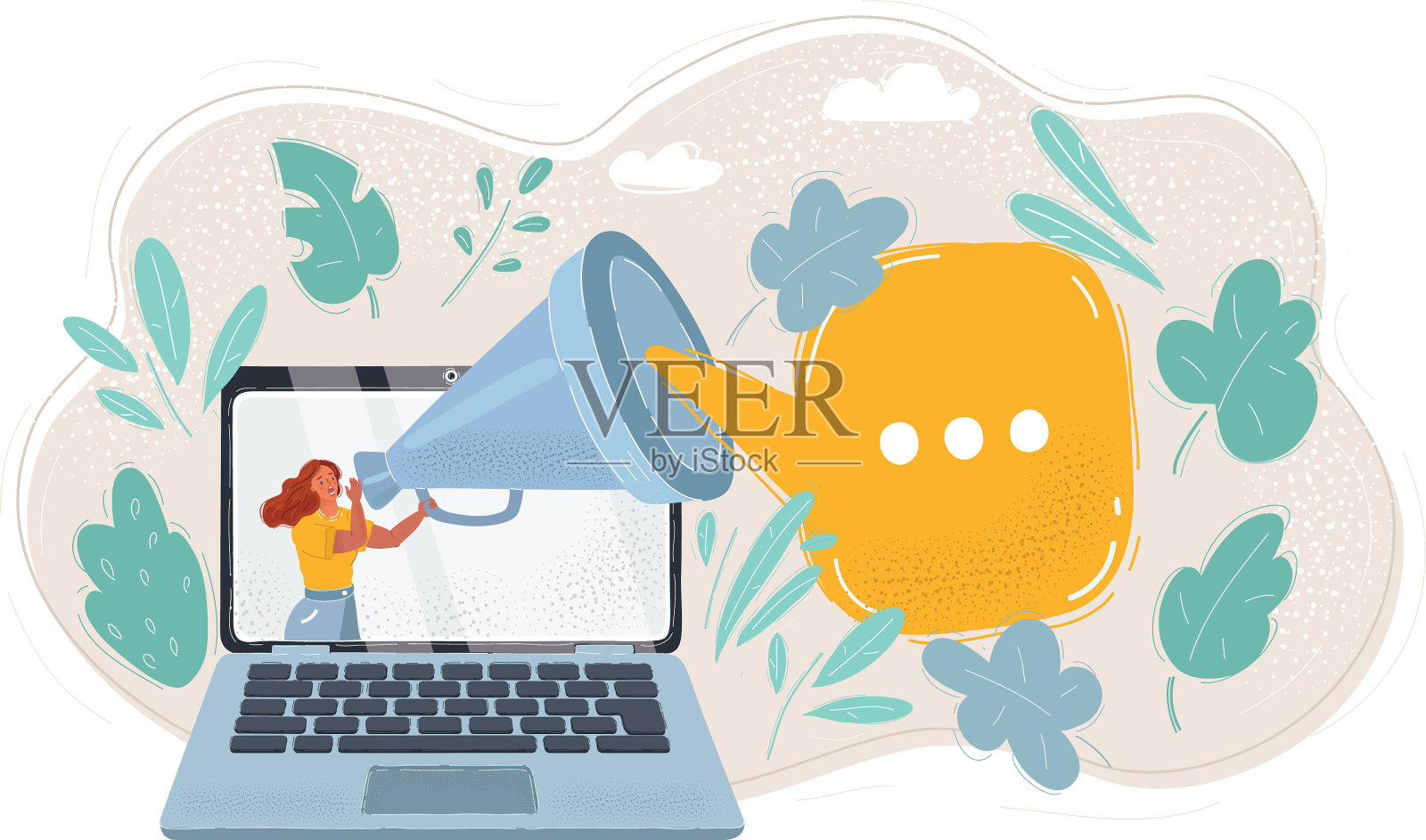 女人在笔记本电脑屏幕上交流设计元素图片