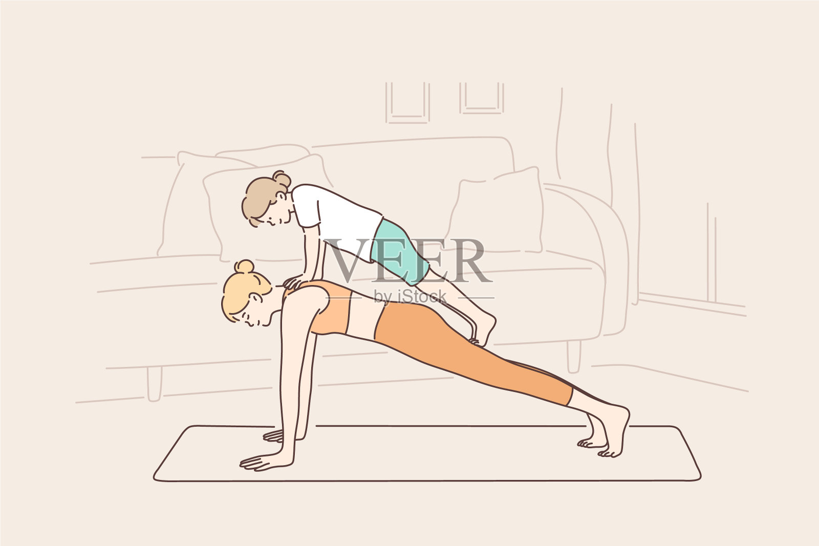 母亲锻炼儿童运动概念插画图片素材