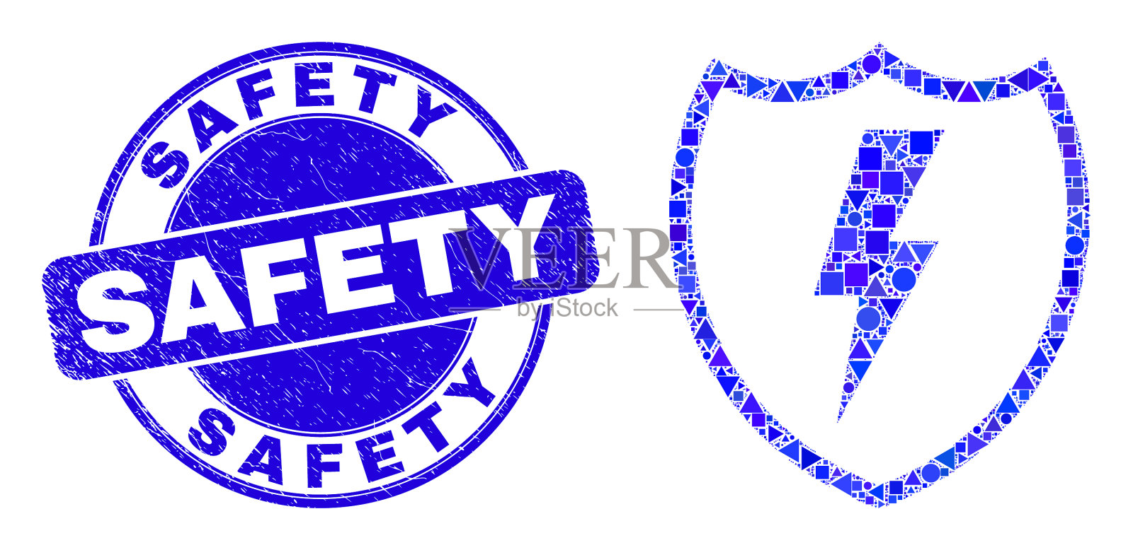蓝色划伤安全印章印章和电气插画图片素材