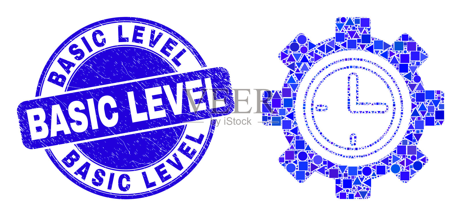 蓝色刮的基本水平邮票印章和时钟插画图片素材