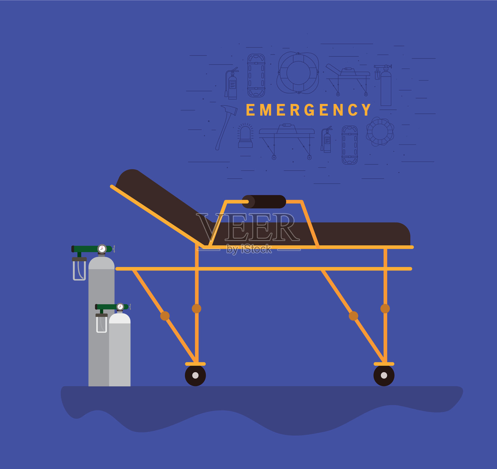 急救担架和氧气瓶插画图片素材