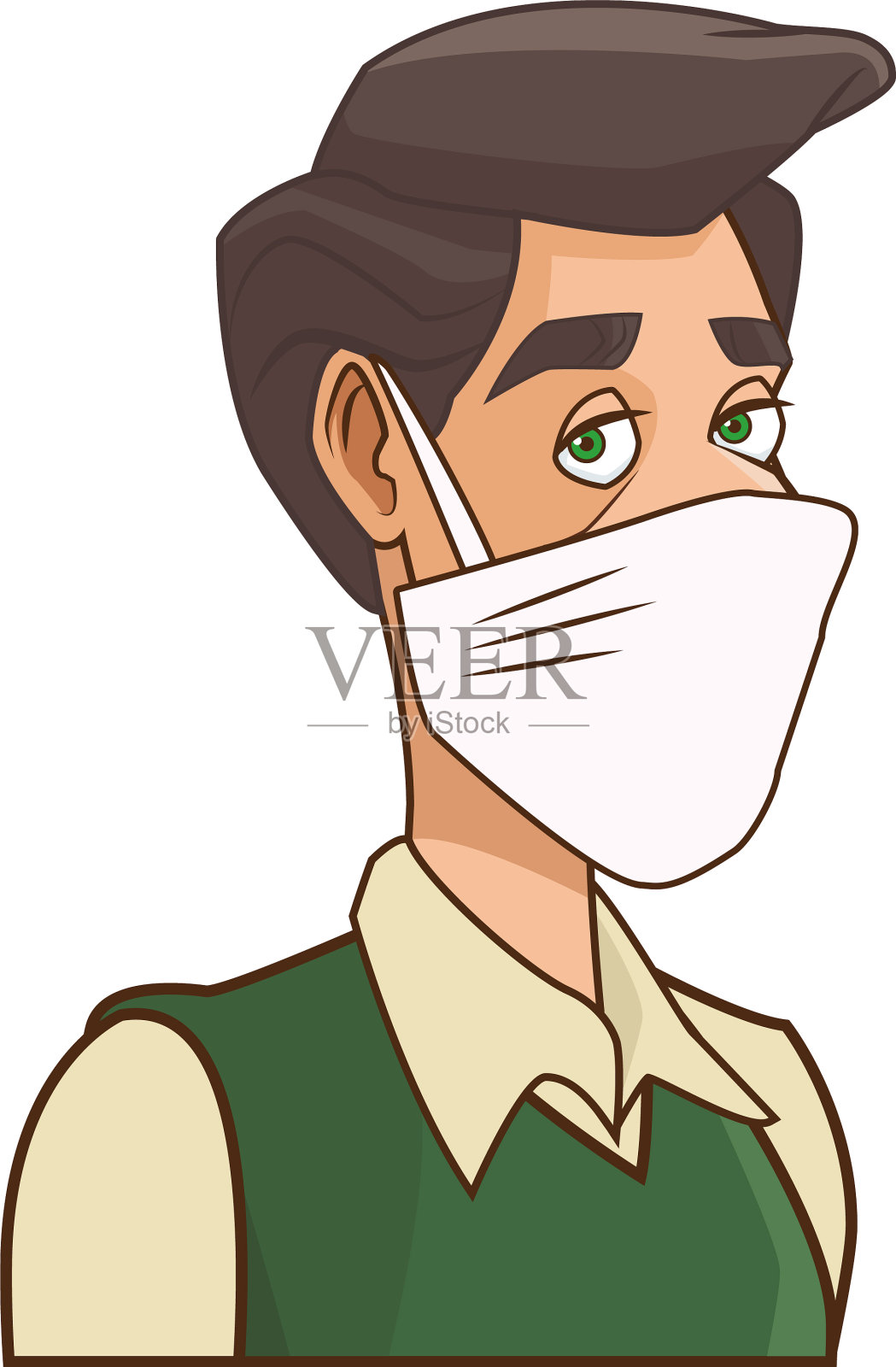 年轻人使用医用面具的角色插画图片素材