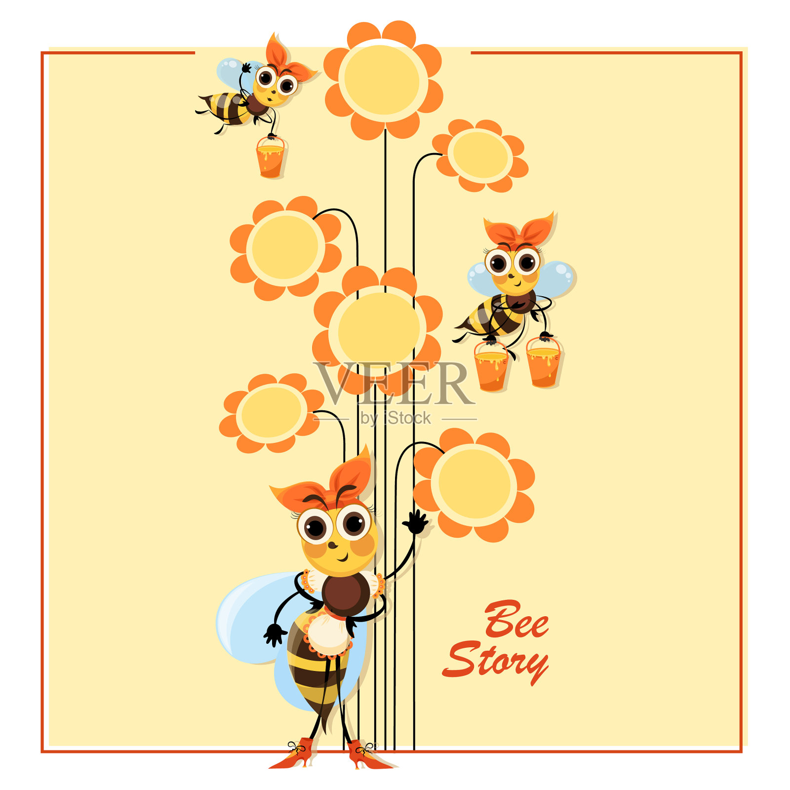 女主人蜜蜂故事花插画图片素材