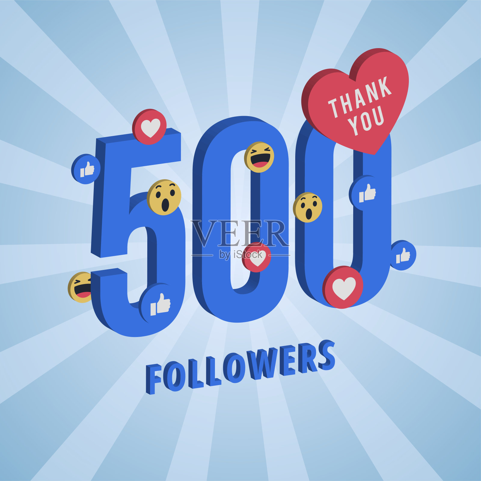 社交媒体横幅，感谢500名粉丝。插画图片素材