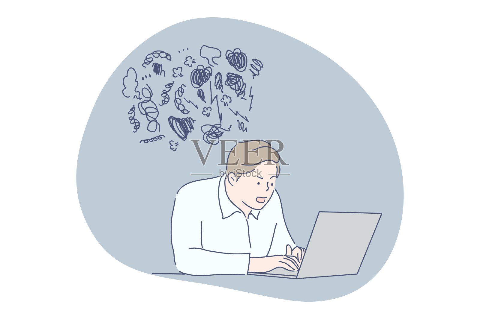 工作、精神压力、截止日期、沮丧、疲劳、抑郁，商业概念插画图片素材