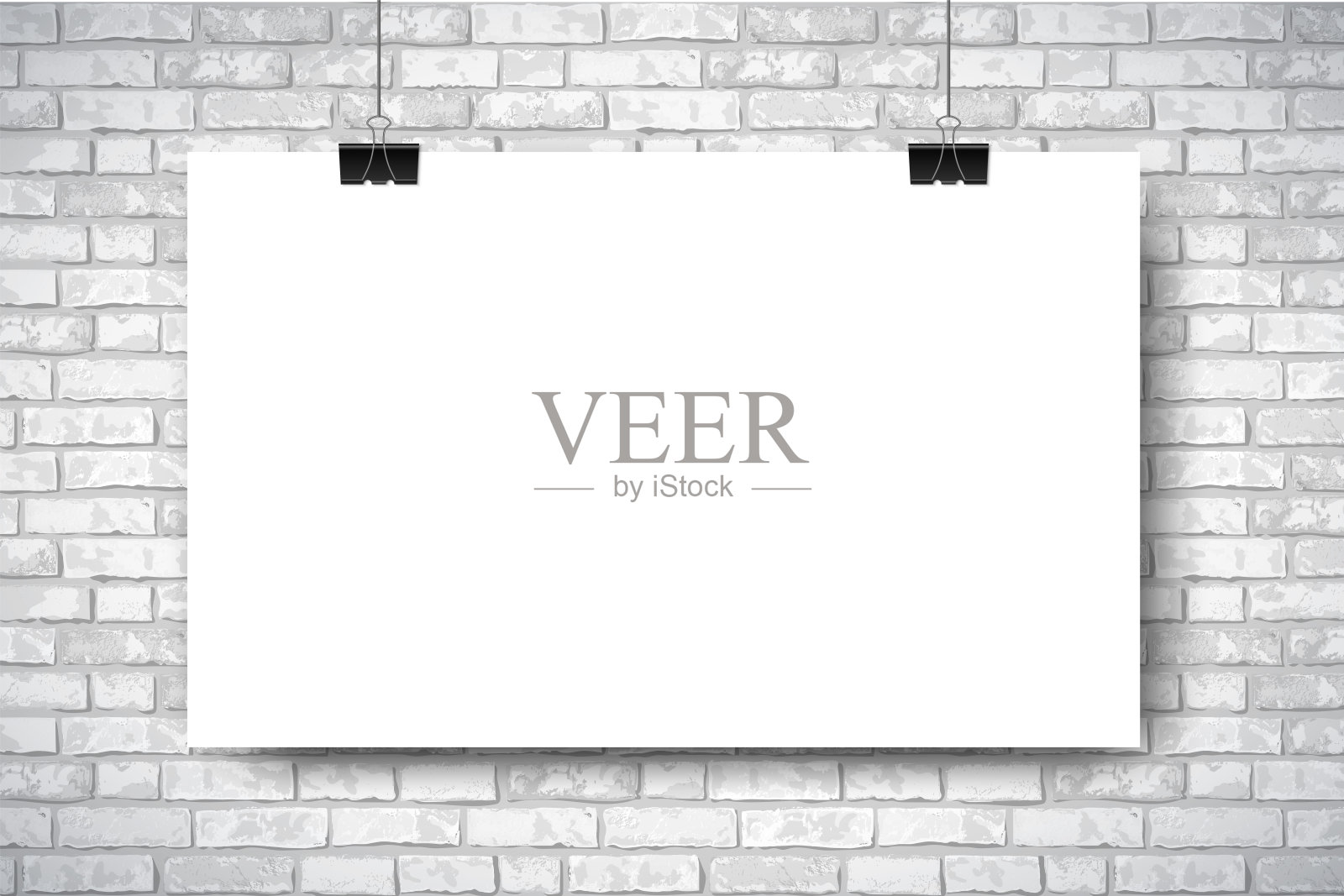 模型与空白的白色水平海报在白色砖墙的背景。新潮的组合布兰克空间框架背景。矢量插图的网络组合，海报模拟，广告插画图片素材