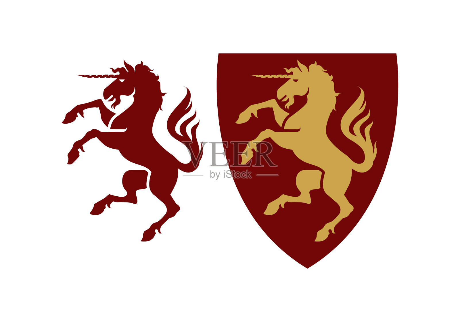 复古的皇家纹章独角兽马外套的臂嵴矢量图标插画图片素材