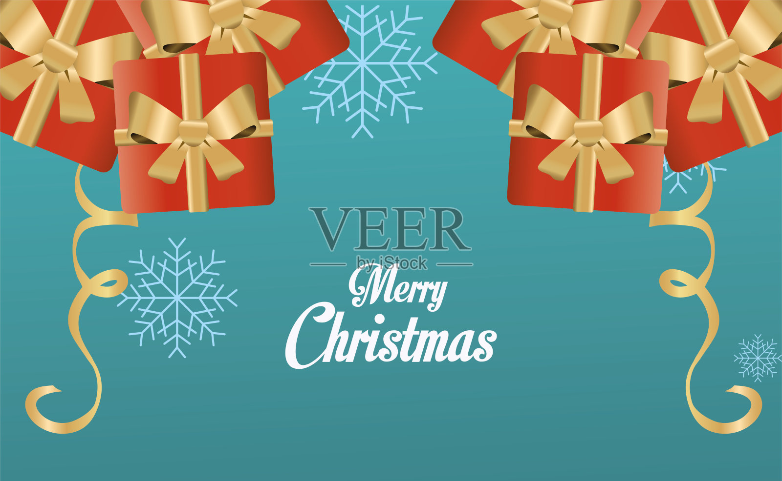 圣诞贺卡，礼物和花环插画图片素材