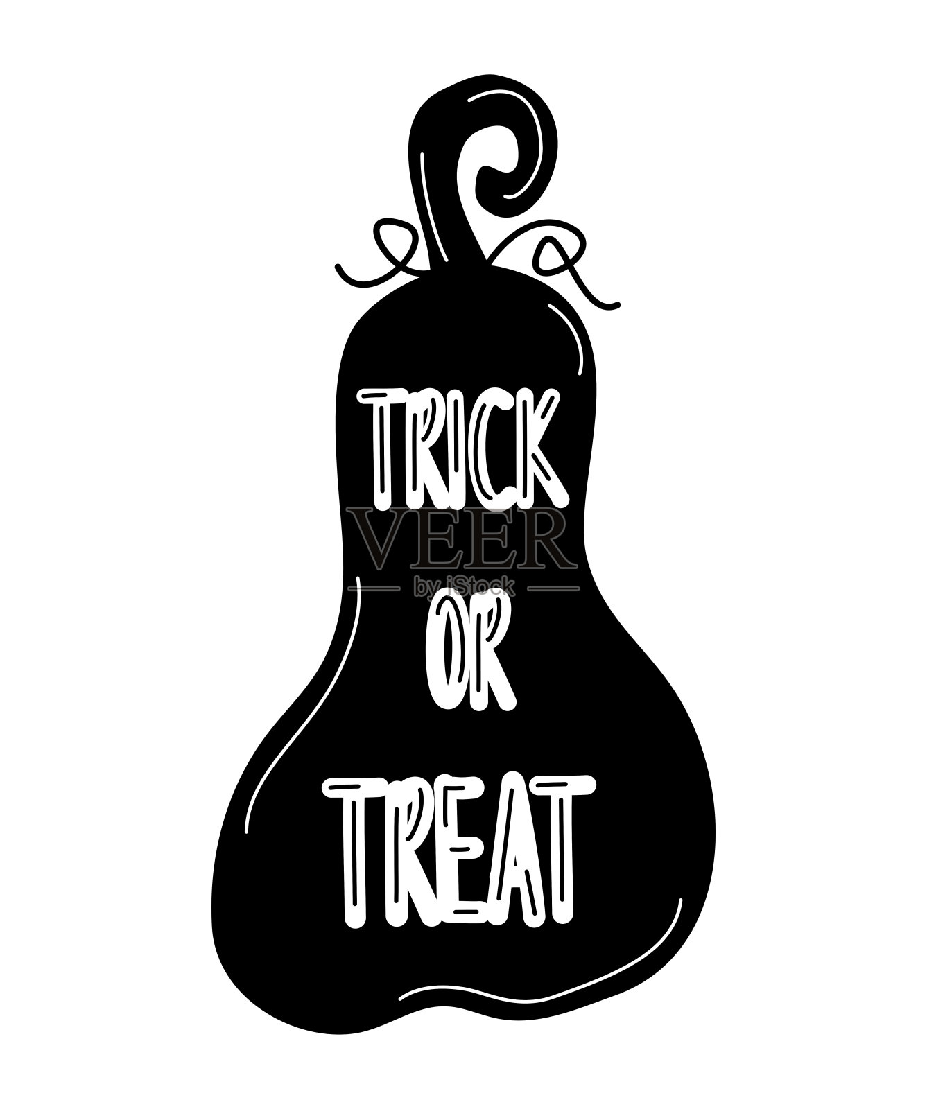 可爱的黑色南瓜剪影与手绘字体trick or treat文字万圣节矢量卡插图插画图片素材