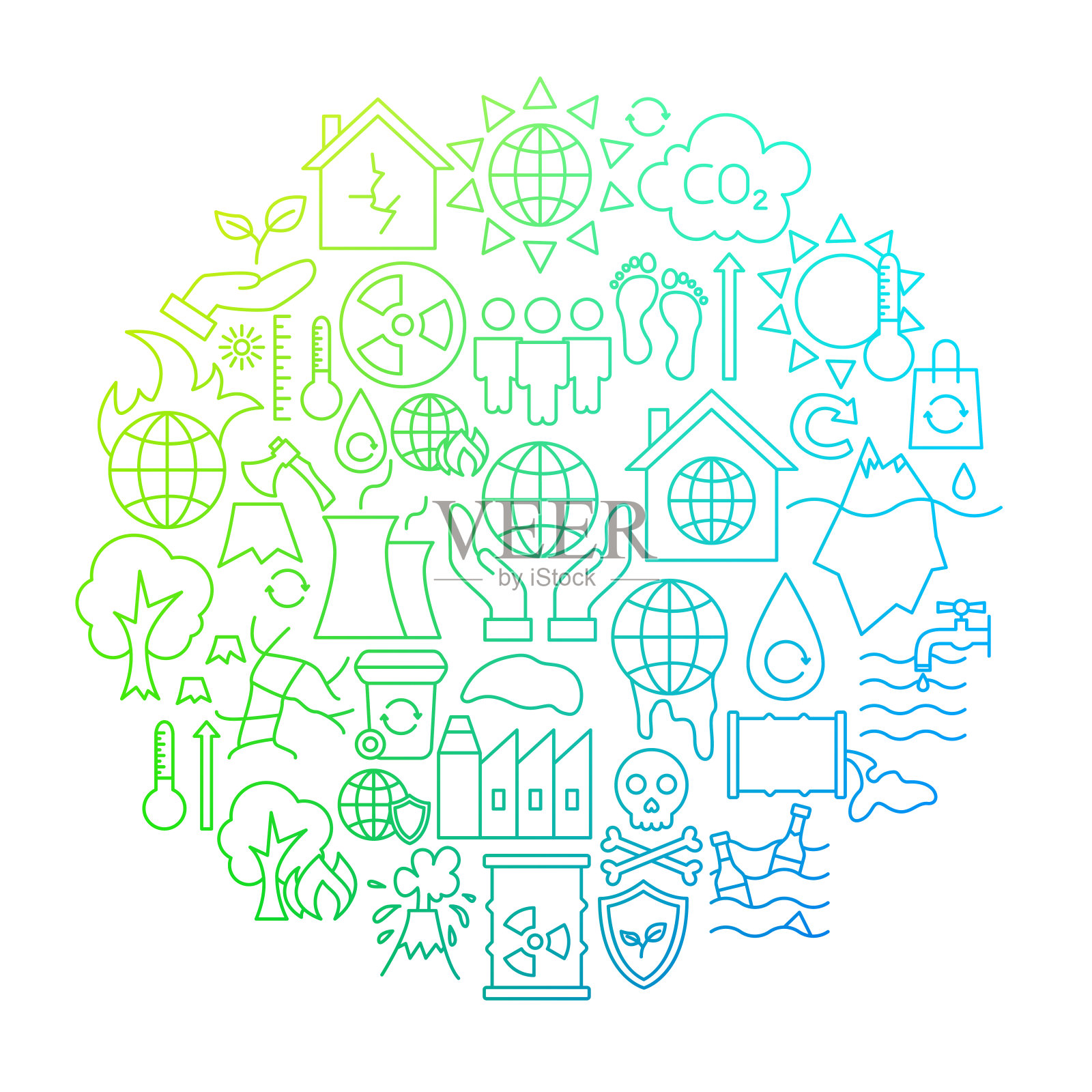 气候变化线图标圆设计插画图片素材