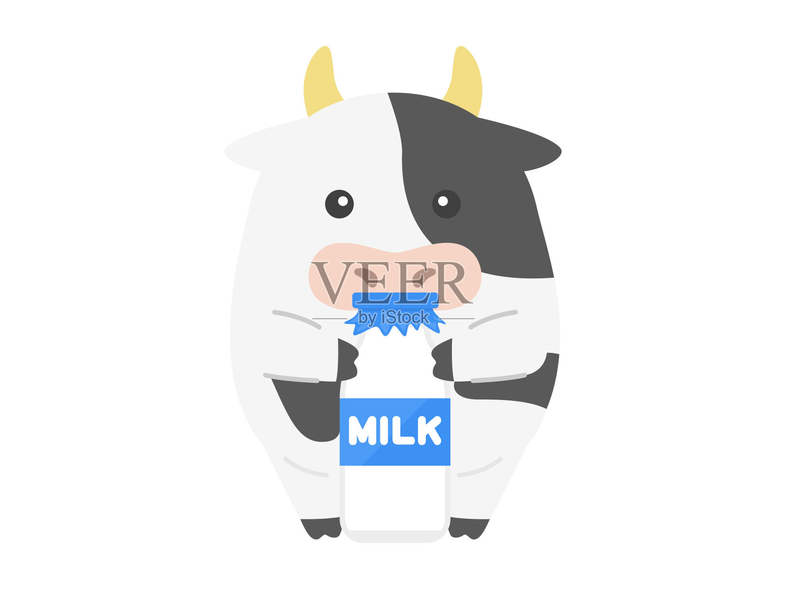 一只拿着奶瓶的母牛的插图。设计元素图片