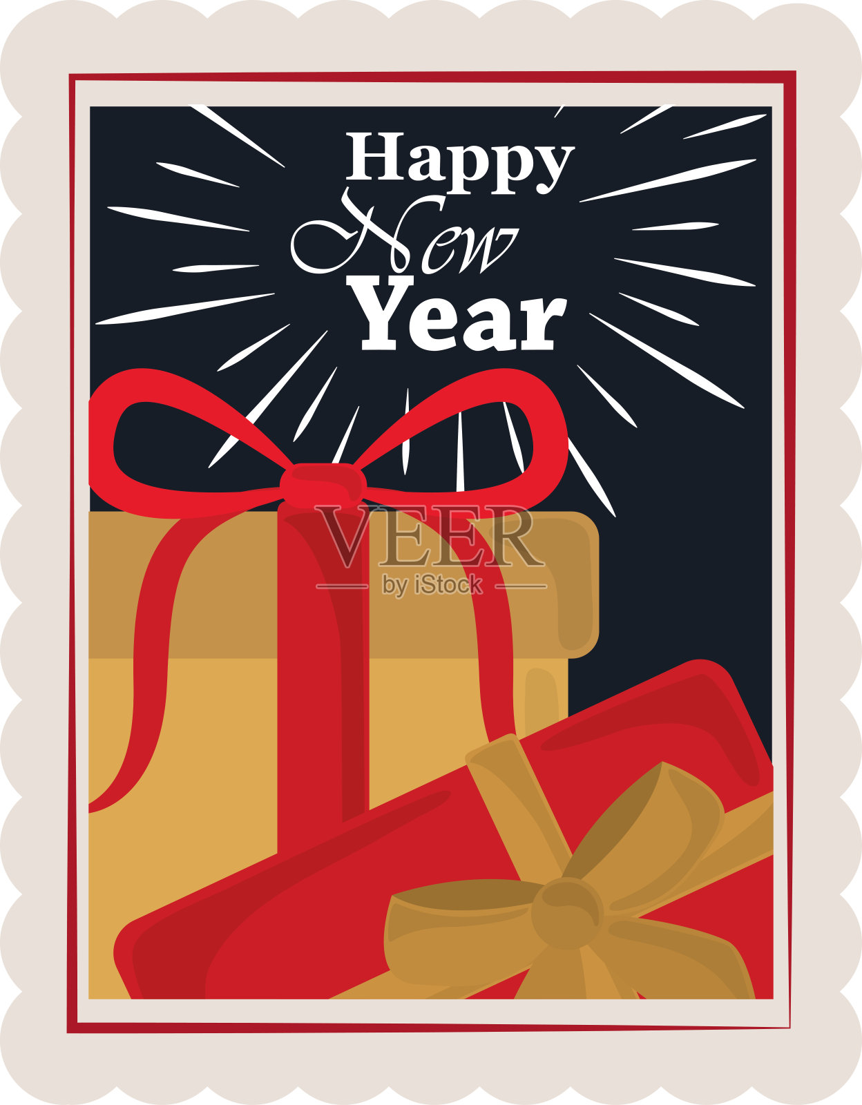 2021年新年快乐，礼盒装饰和庆祝，邮票图标设计模板素材