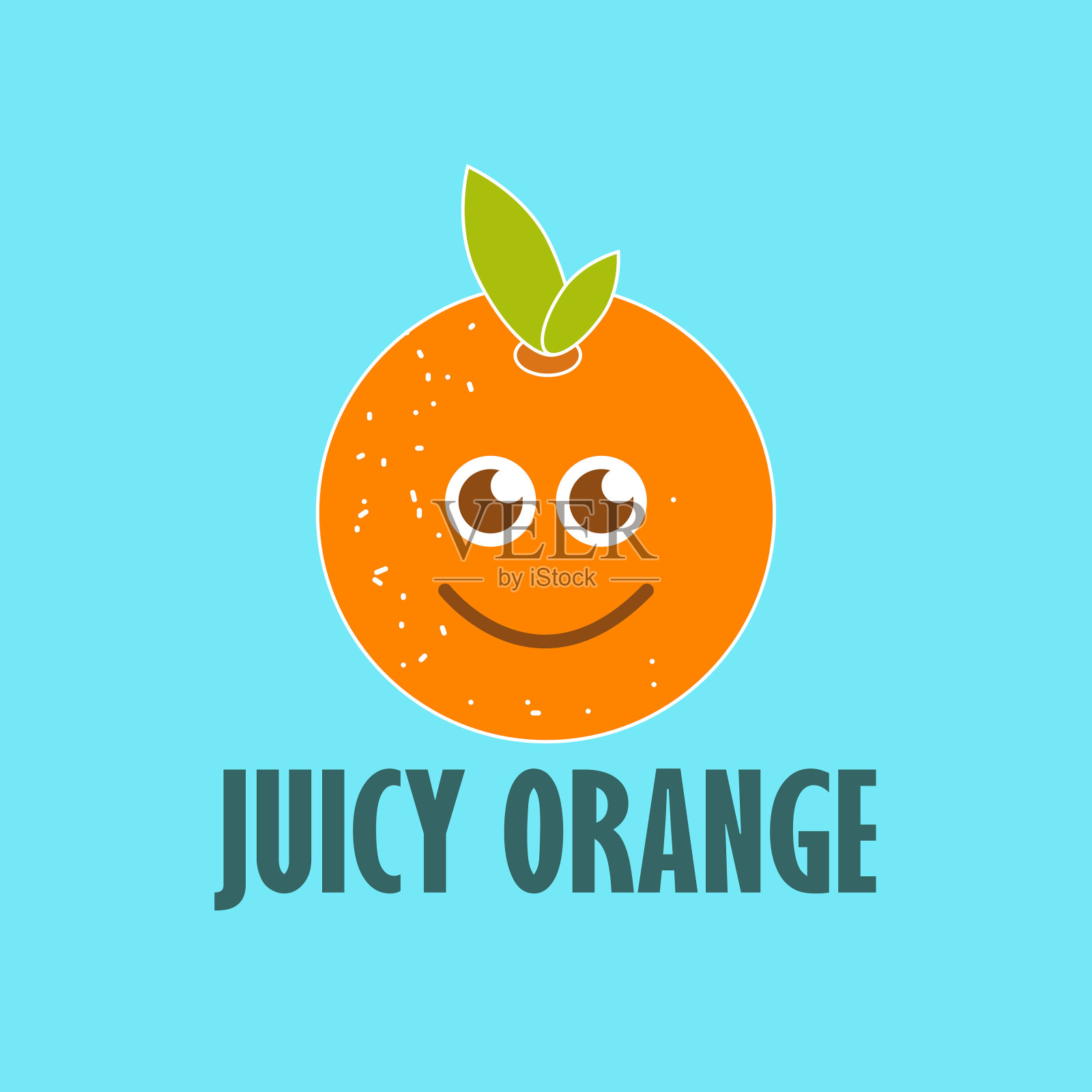 多汁的，欢快的橙色，蓝色背景上的眼睛和题字。标志，图标，矢量平面插图插画图片素材