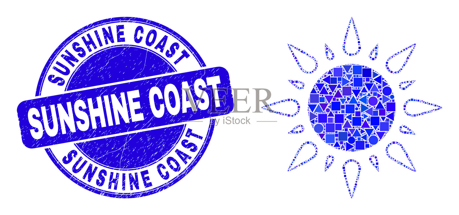 蓝色垃圾摇滚阳光海岸邮票和阳光插画图片素材