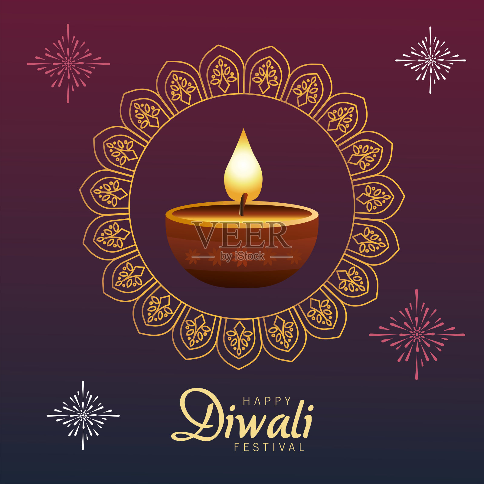 曼荼罗用木制蜡烛庆祝排灯节快乐设计模板素材