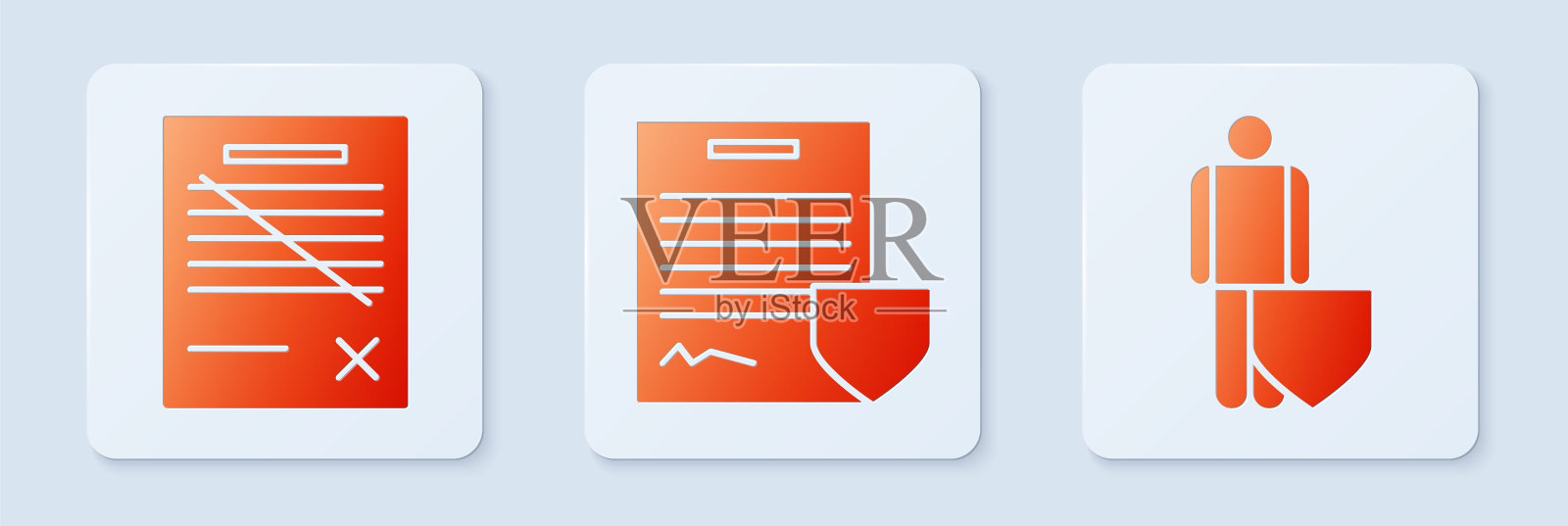 设定合同有屏蔽，删除档案文件，人寿保险有屏蔽。白色正方形按钮。向量插画图片素材