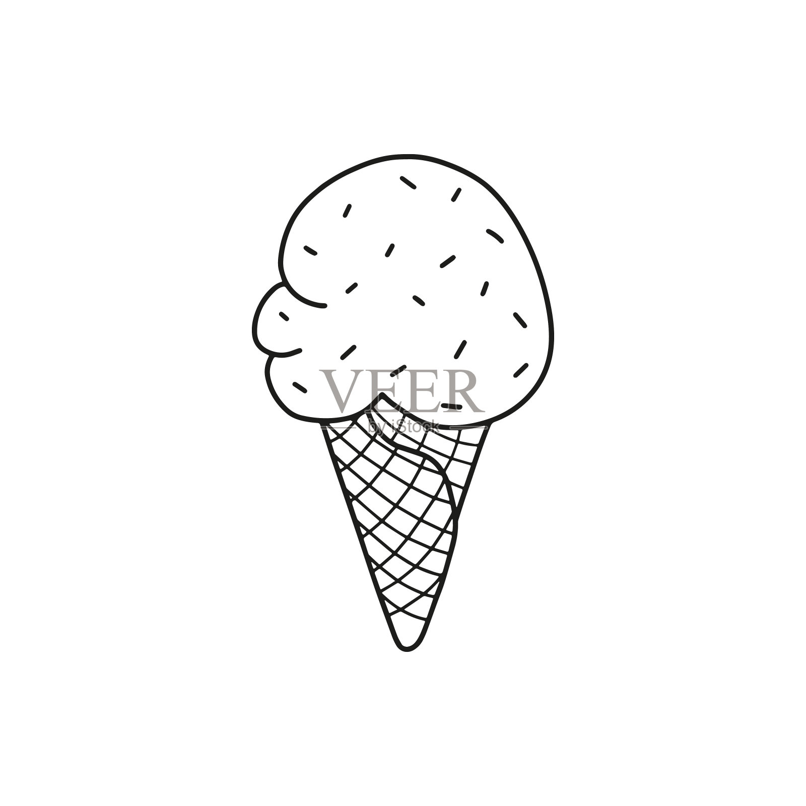 冰淇淋的线性插图，上面有糖屑。设计元素图片