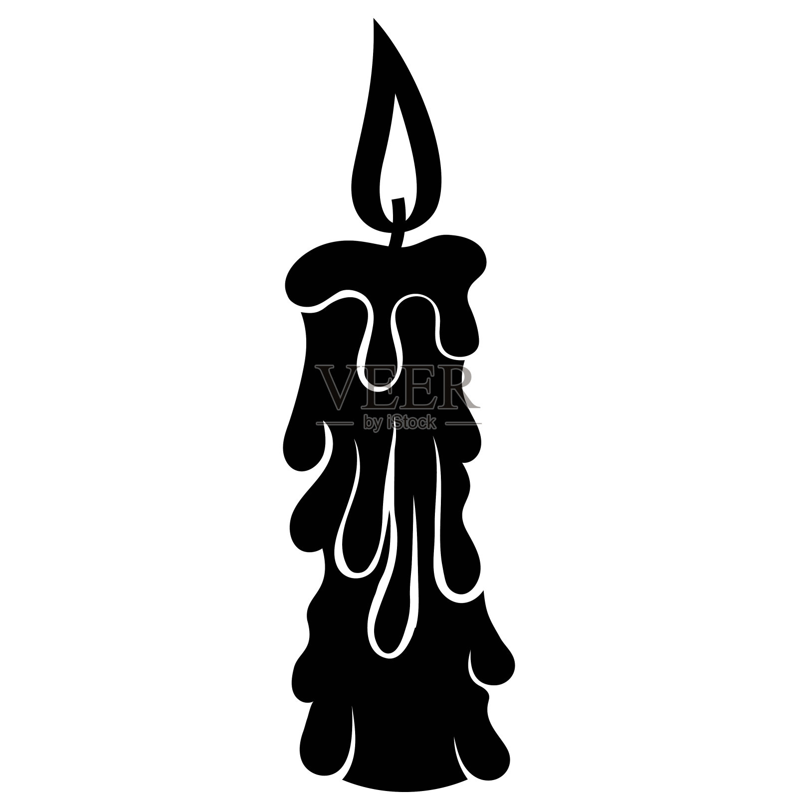 老蜡烛剪影。万圣节标志孤立在白色。插画图片素材