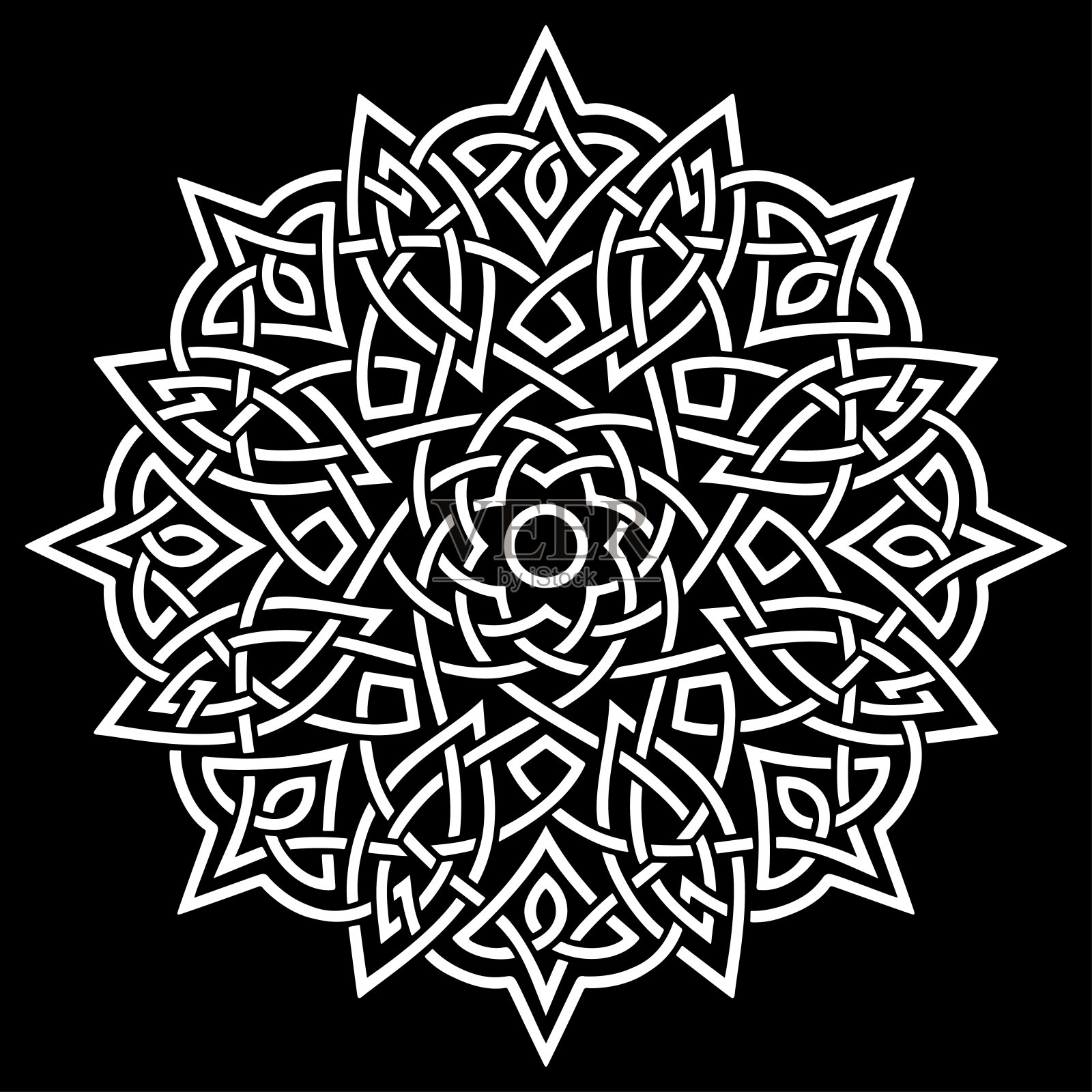 白色曼荼罗在黑色图案模板涂鸦素描插画图片素材