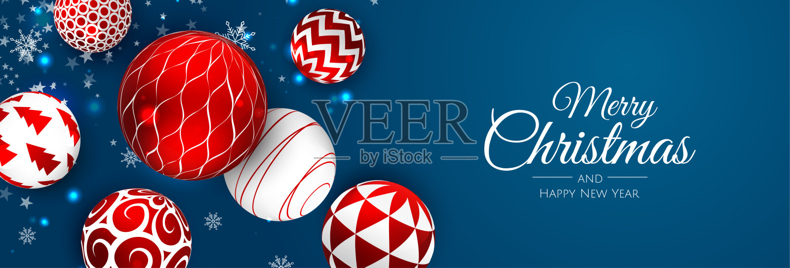 圣诞快乐，新年快乐。圣诞设计与现实的矢量3d对象，金色圣诞球，雪花，闪光的金色五彩纸屑。设计模板素材