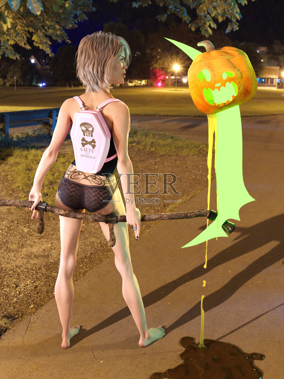 一个拿着镰刀的瘦女人的3D照片照片摄影图片