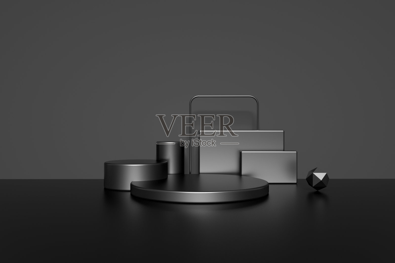 3D渲染：黑色简约抽象背景上的空产品展台和框架照片摄影图片