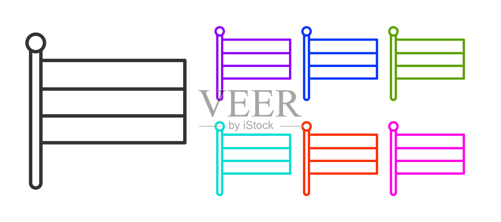 黑线俄罗斯国旗图标孤立在白色背景。设置图标丰富多彩。向量插画图片素材