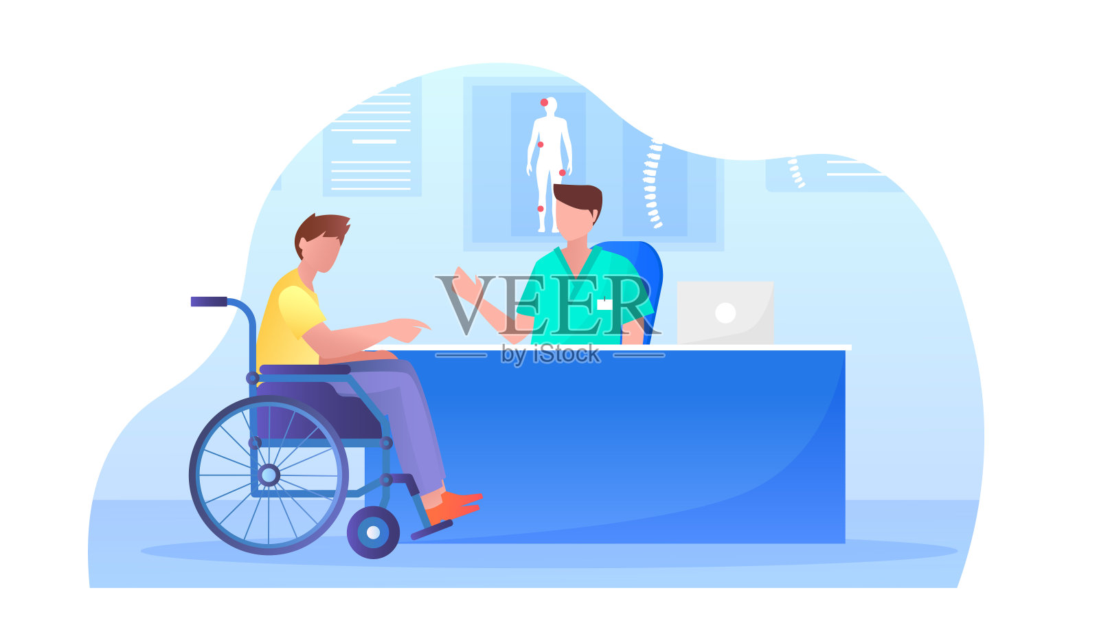 医生在门诊咨询残疾人插画图片素材