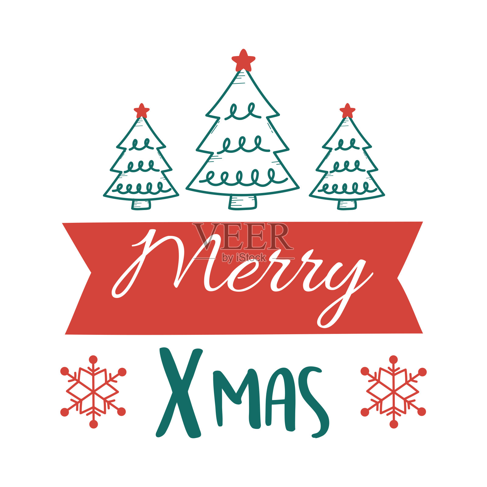 圣诞快乐，松树刻字雪花飘插画图片素材