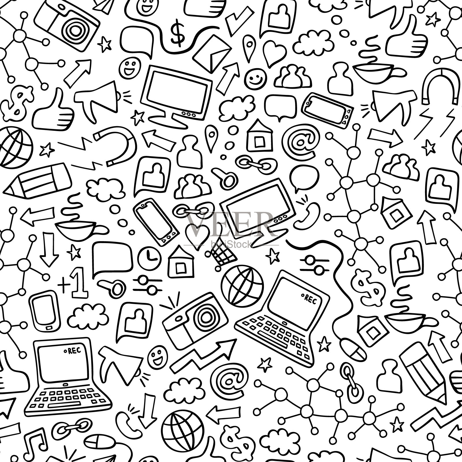 社交媒体涂鸦的无缝模式插画图片素材