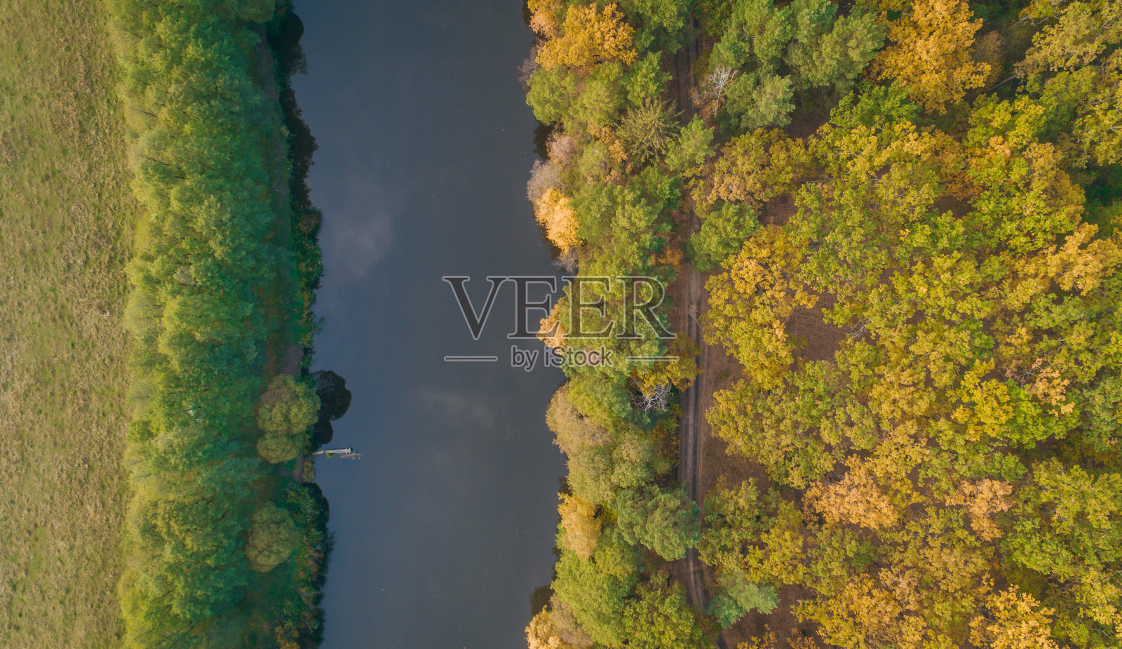 河流和秋季森林鸟瞰图照片摄影图片