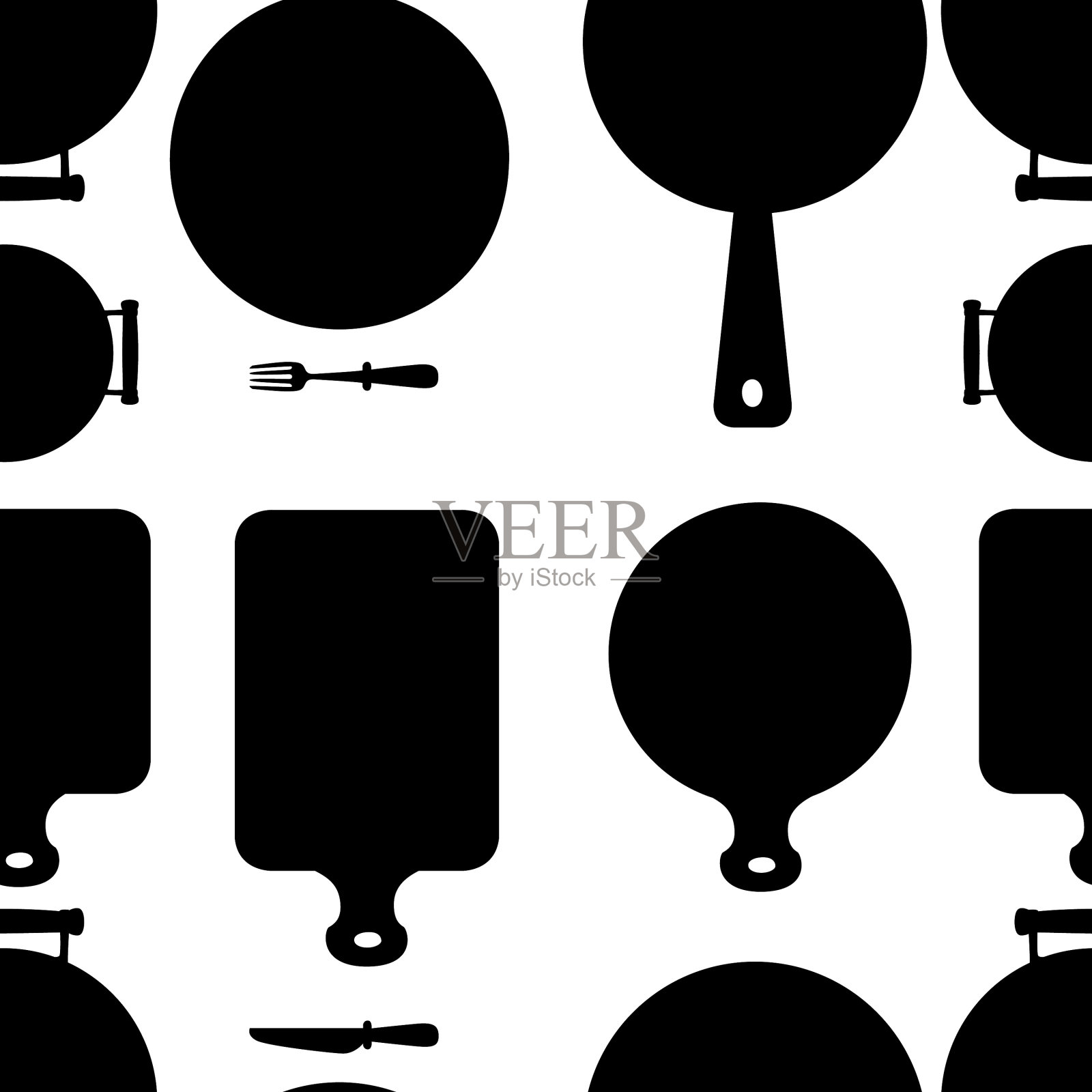 无缝模式厨房用具集木制图标素材