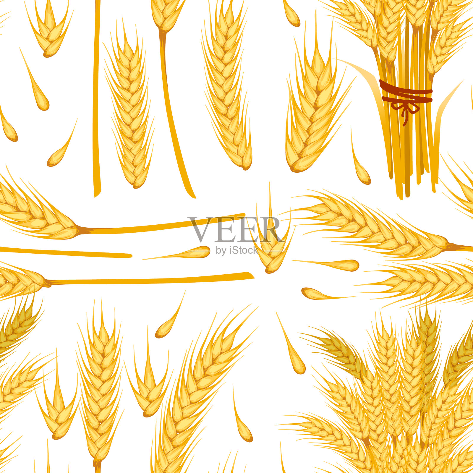 无缝模式小麦黄色成熟小穗插画图片素材