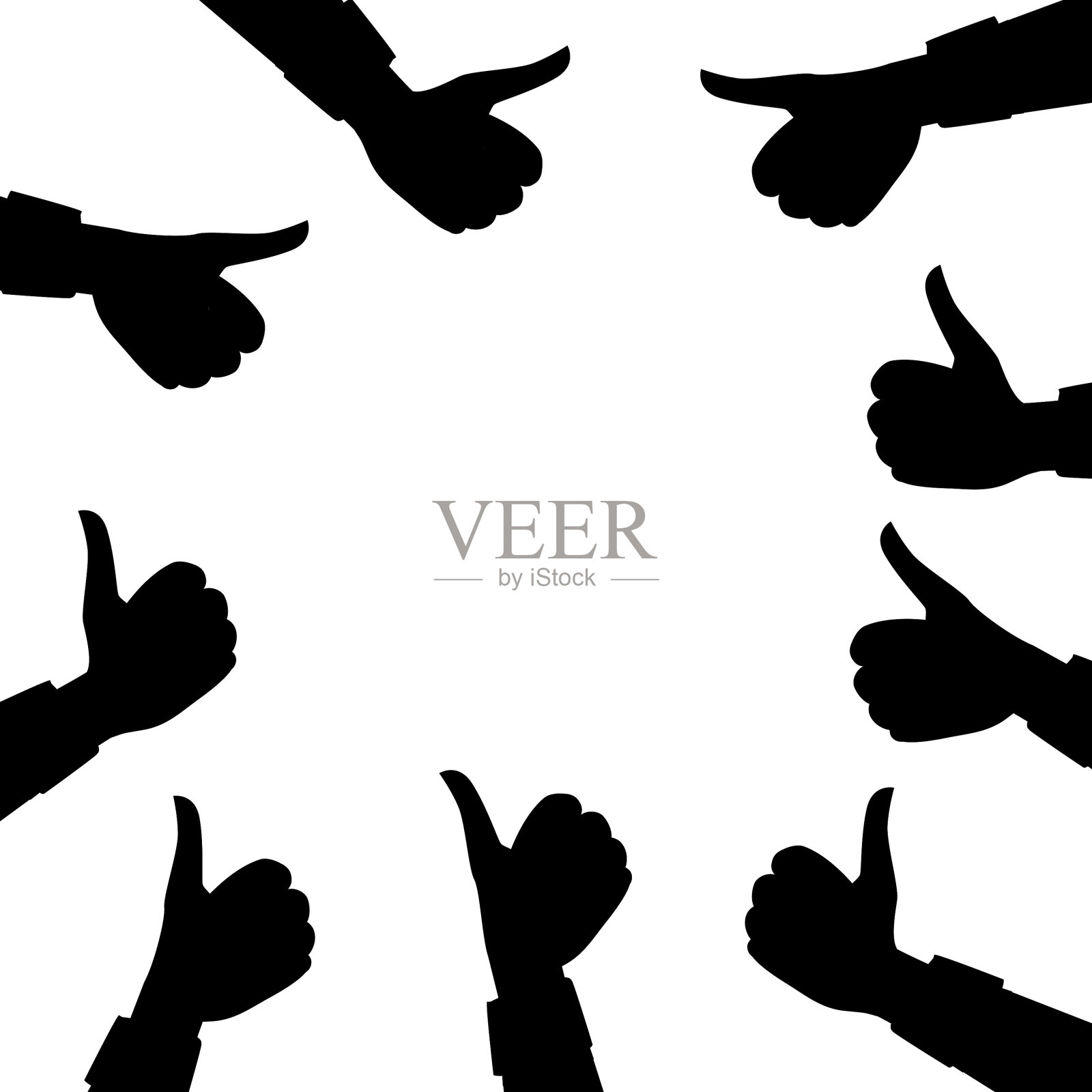 黑色剪影组竖起大拇指插画图片素材