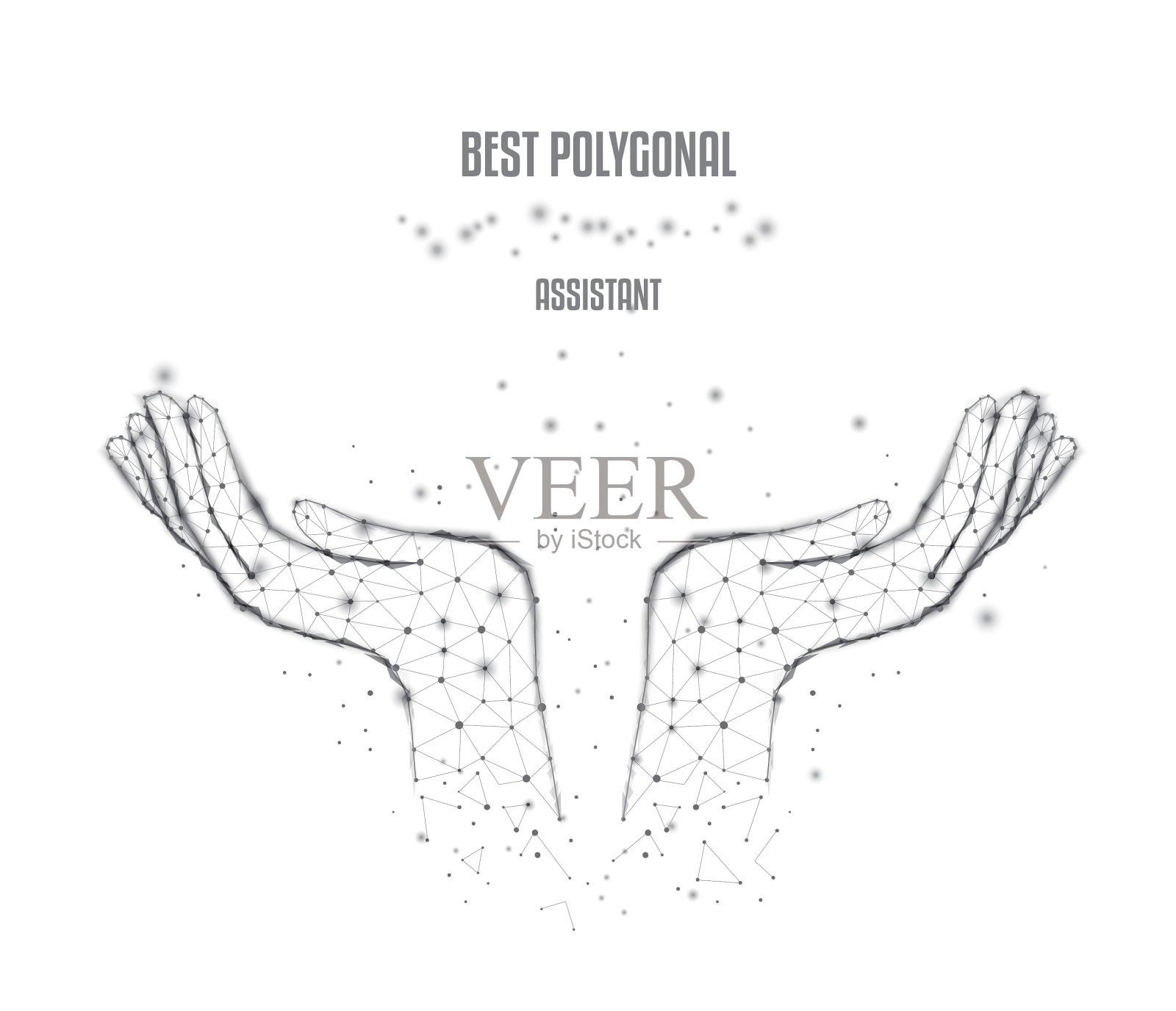 手掌从三角形和发光点向上插画图片素材