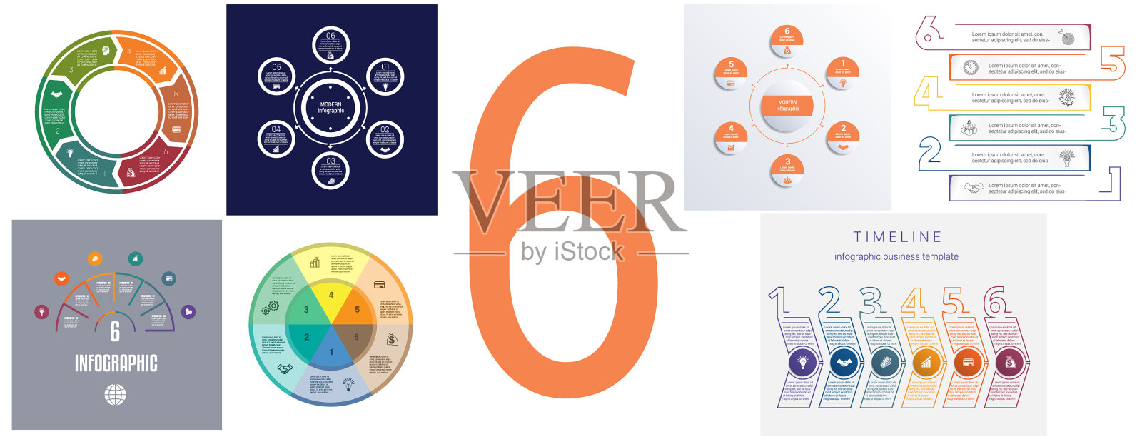 现代信息图的七个模板6个位置设计模板素材