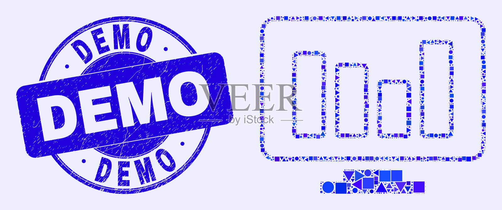 蓝色垃圾摇滚演示邮票和在线图表马赛克插画图片素材