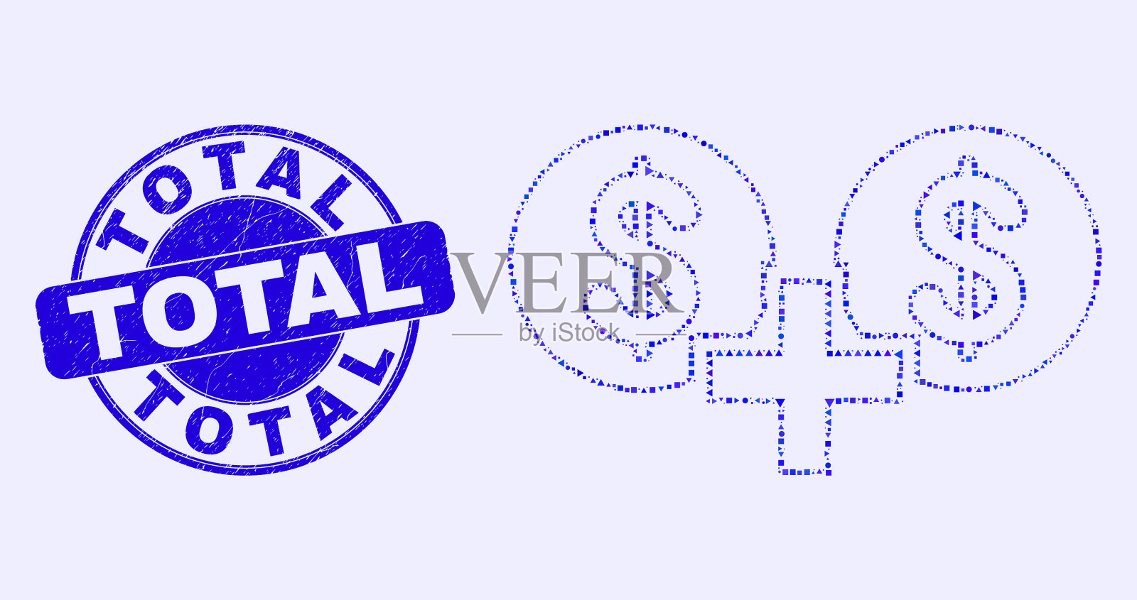 蓝色苦恼总邮票和财务金额马赛克插画图片素材