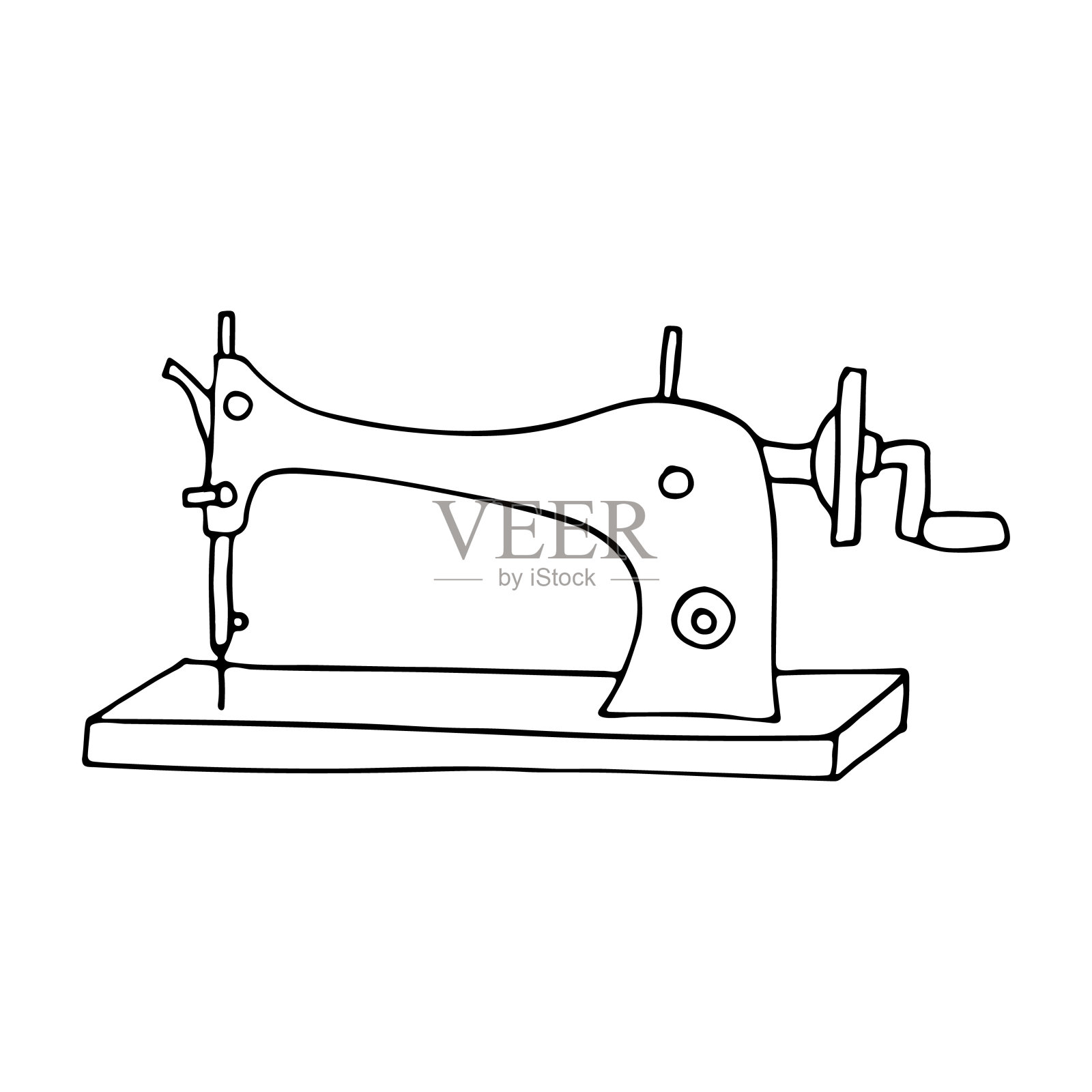 裁缝涂鸦矢量图标。手工绘制的缝纫机图标矢量。插画图片素材